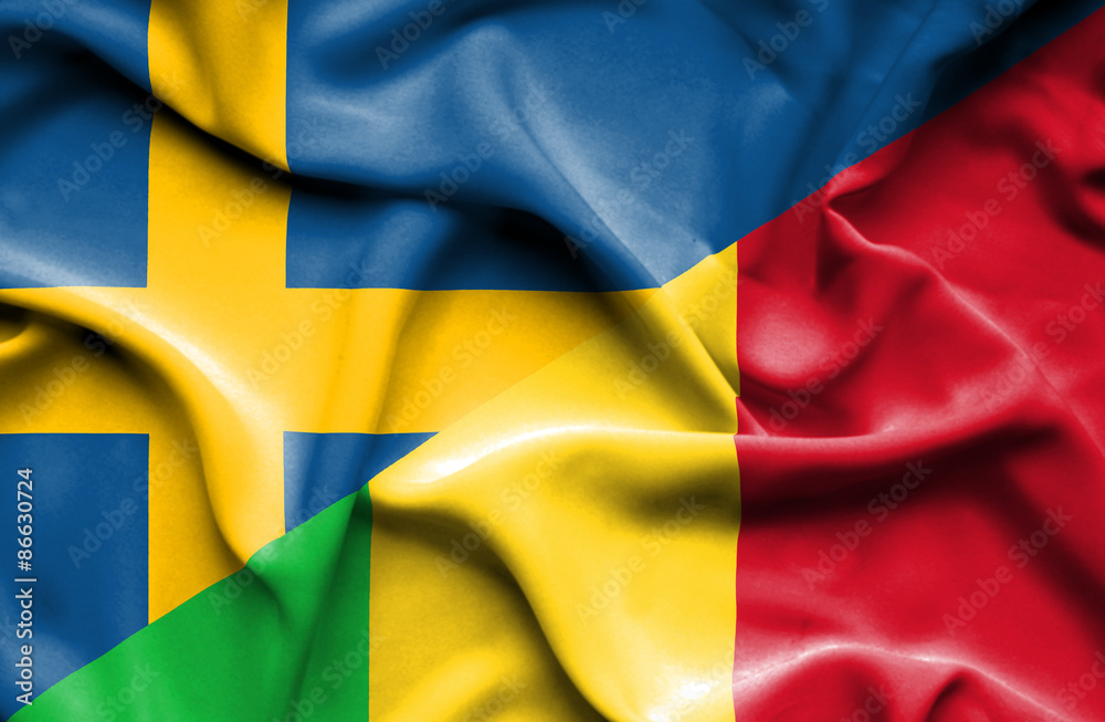 Obraz premium Waving flag of Mali and Sweden