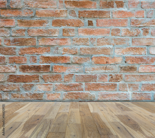Empty Room. Brick wall on wood floor Room interior modern style  Template for product display
