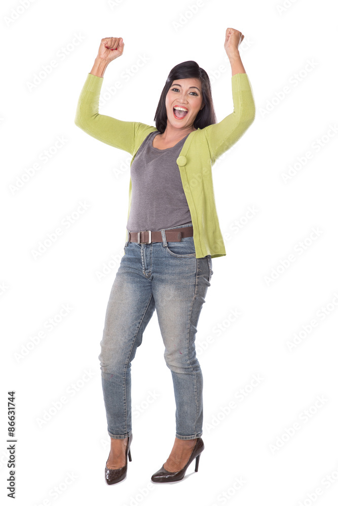 Beautiful middle aged Asian woman very excited and happy isolate Beautiful middle aged Asian woman very excited and happy isolate