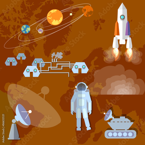 Astronaut in space, study of Mars, planet, orbit
