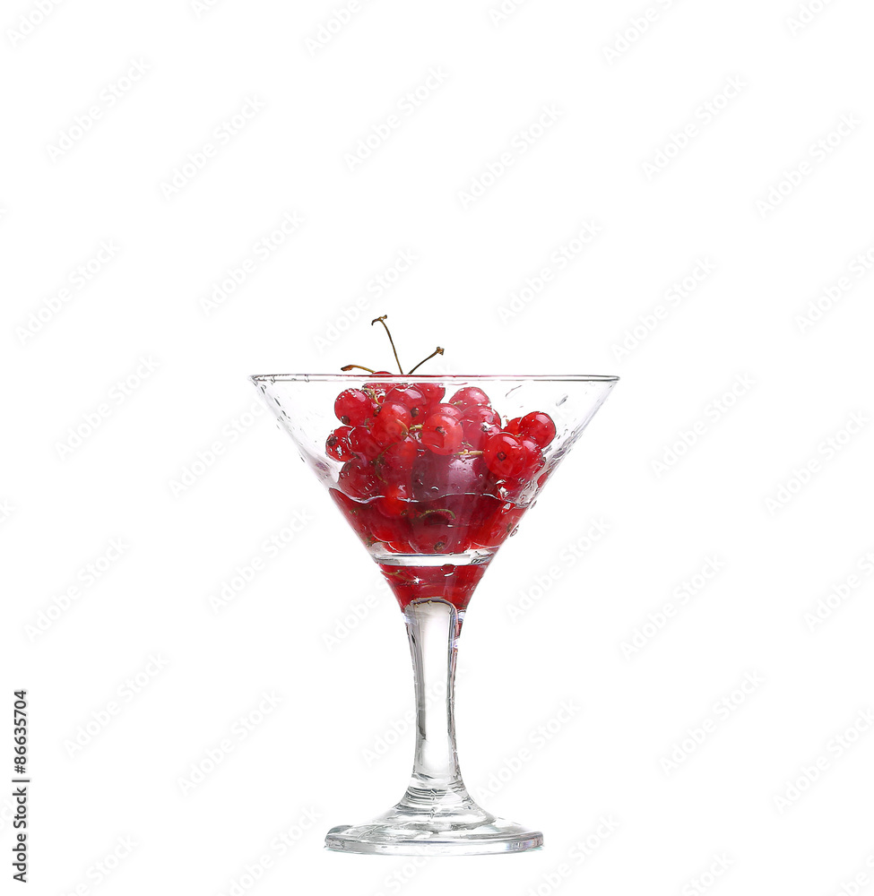 Water with red currants isolated on white Water with red currants isolated on white