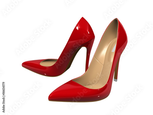 Female red high-heeled shoes over white background