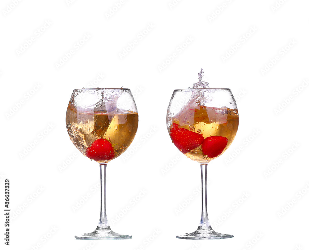 collage Single Strawberry splashing into a glass of wine collage Single Strawberry splashing into a glass of wine