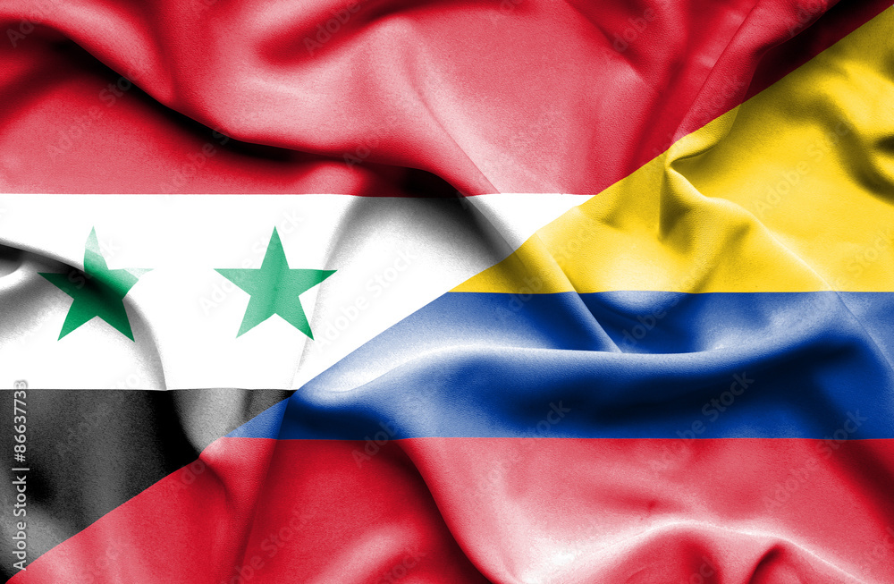 Waving flag of Columbia and Syria