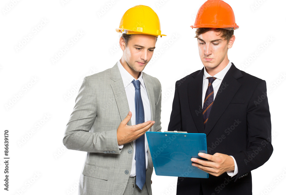 two contractor discussing about their construction two contractor discussing about their construction