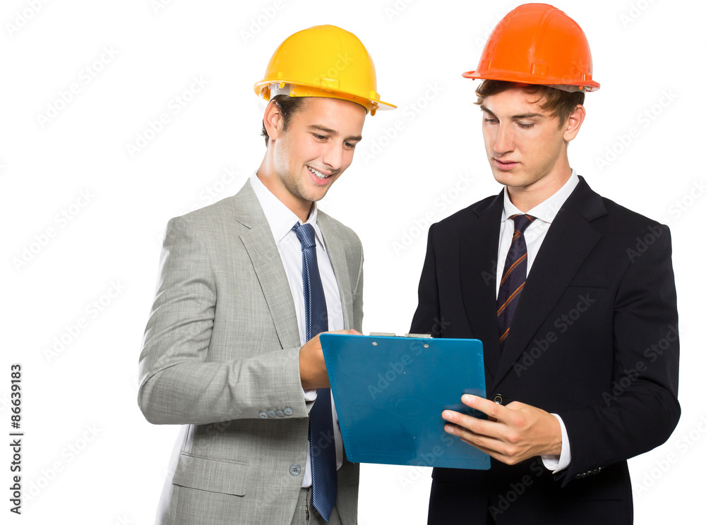 two contractors discussing about their project two contractors discussing about their project