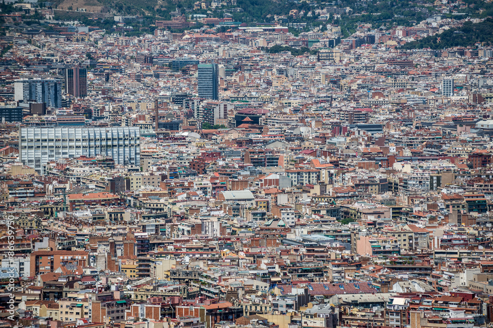 Aerial view from Jew Mountain - Montjuic hill in Barcelona, Spain