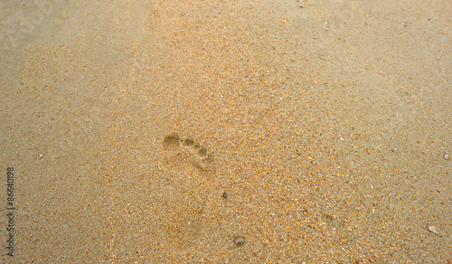 Footprint in the sand of a beach in summer