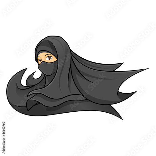 High Quality Muslim Woman Wearing a Black Veil Vector Cartoon Illustration