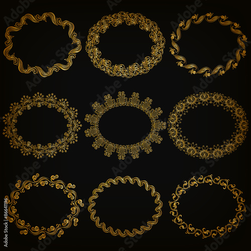 Vector set of gold decorative borders, frame