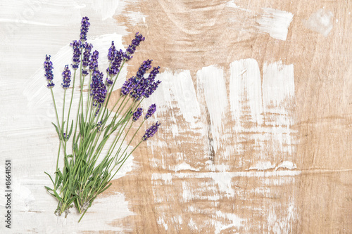 Fototapeta Naklejka Na Ścianę i Meble -  Lavender flowers on wooden background. Fresh blossoms