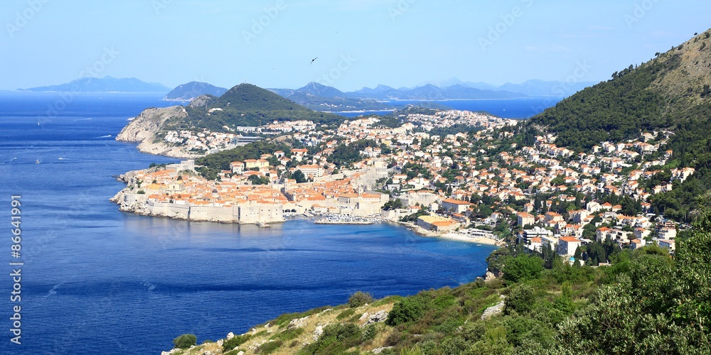 Panorama of the Dubrovnik old town and Adriatic sea coast
