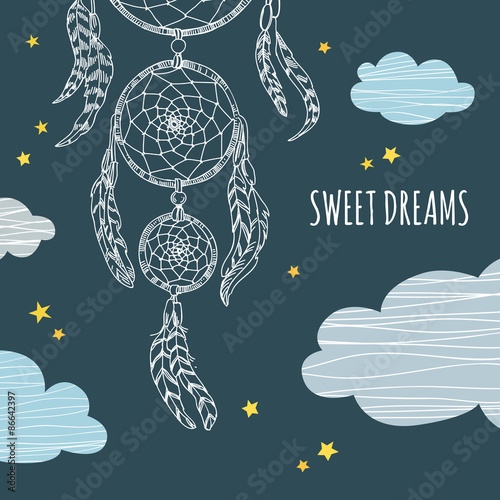 Hand sketched dreamcatcher. Ethnic decoration element for sweet dreams
