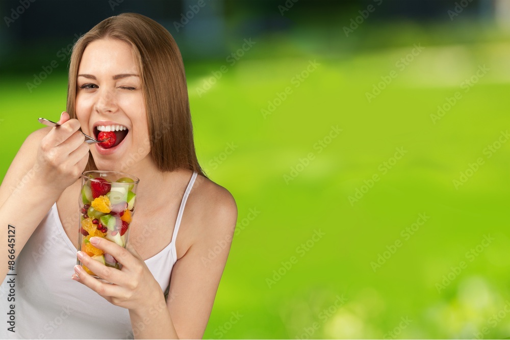 Fototapeta premium Eating, Women, Fruit.