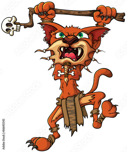 Saber-toothed tiger - Shaman, attacks with a stick in its paws.
