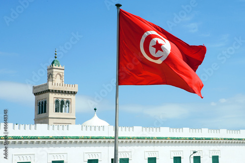 Tunisia, Tunis, Town Hall square, the Tunisian flag