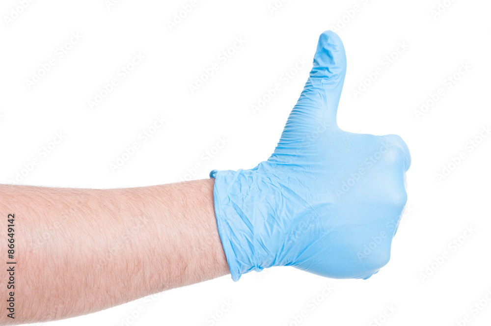 Doctor hand with glove showing like gesture