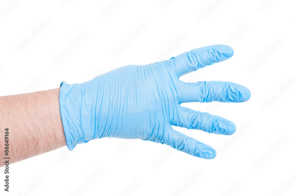 Doctor hand with glove showing number four