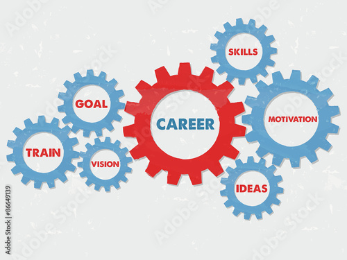 career and concept words in grunge flat design gears