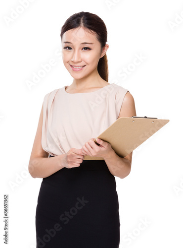 Woman holding with clipboard