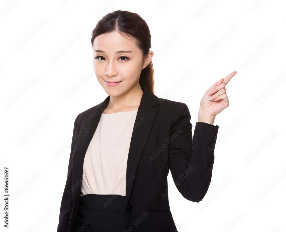 Young Businesswoman showing finger point up Young Businesswoman showing finger point up