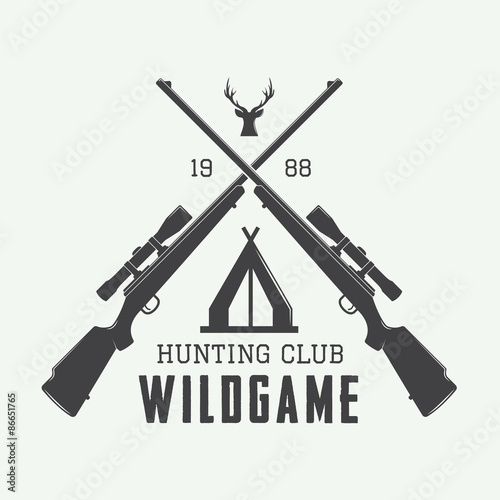Vintage hunting label, logo or badge and design elements. Vector illustration