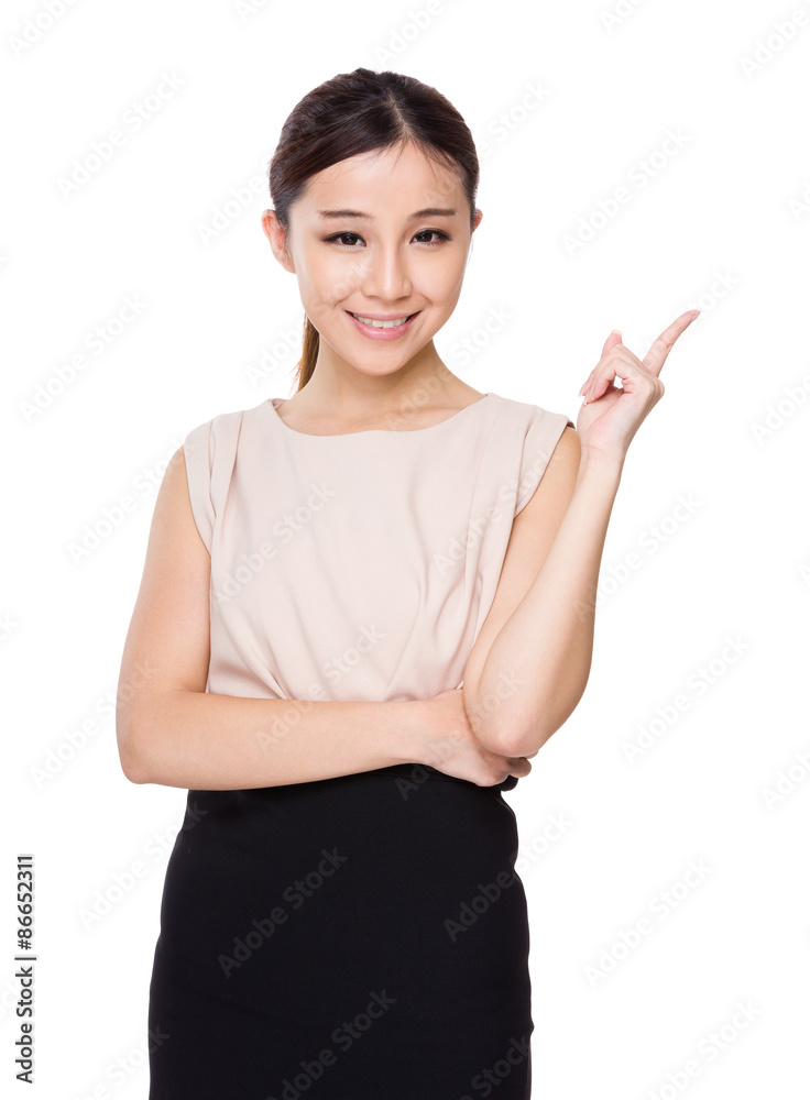 Asian woman showing finger point up