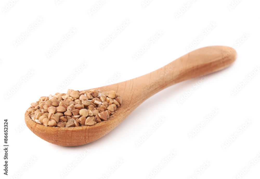 Full spoon of buckwheat isolated Full spoon of buckwheat isolated