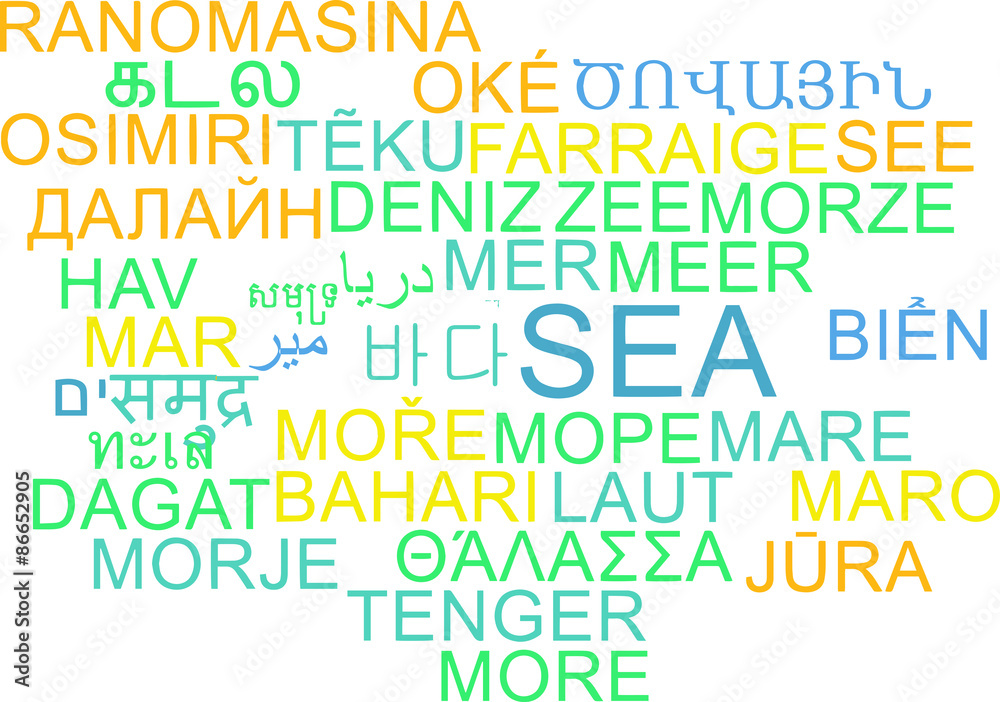 Sea multilanguage wordcloud background concept