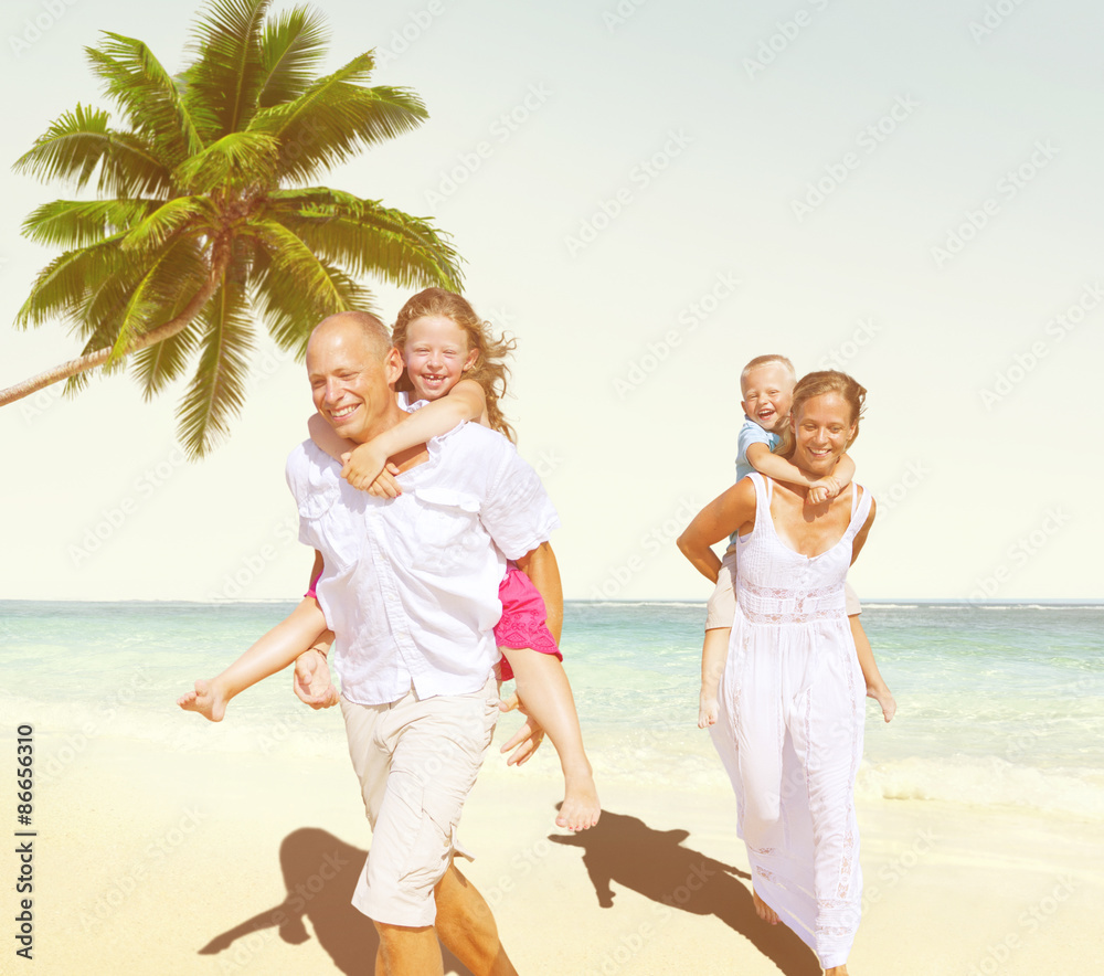 Family Beach Enjoyment Holiday Summer Concept Family Beach Enjoyment Holiday Summer Concept