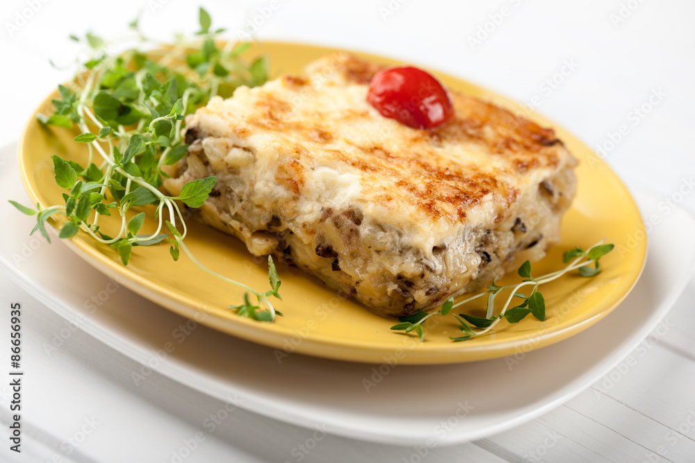 Casserole with mushrooms potato and cheese Casserole with mushrooms potato and cheese