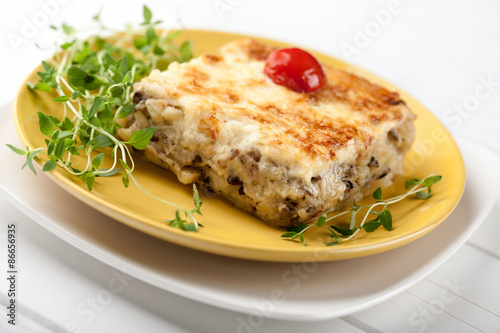 Casserole with mushrooms potato and cheese