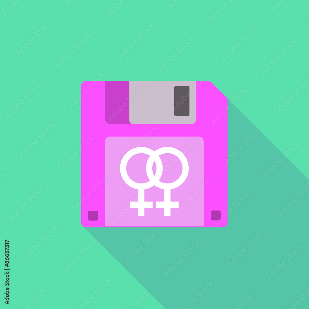 Long shadow floppy icon with a lesbian sign Long shadow floppy icon with a lesbian sign