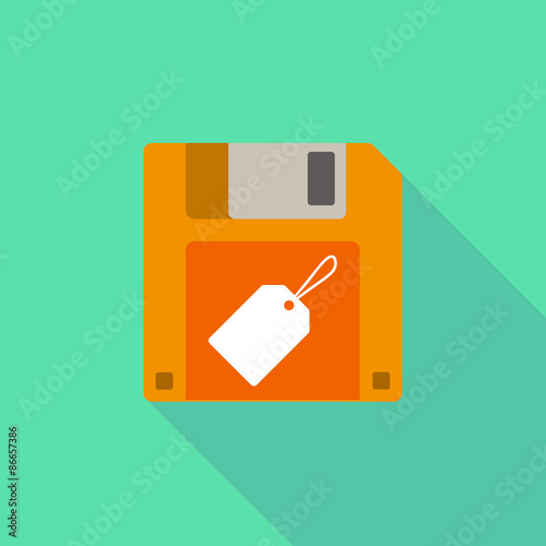 Long shadow floppy icon with a label