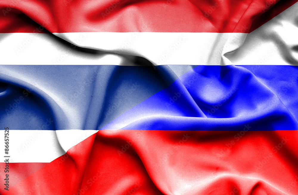 Waving flag of Russia and Thailand Waving flag of Russia and Thailand