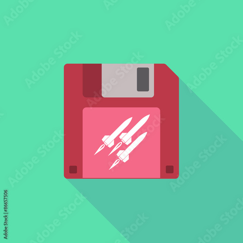 Long shadow floppy icon with missiles