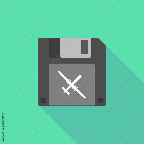 Long shadow floppy icon with a war drone