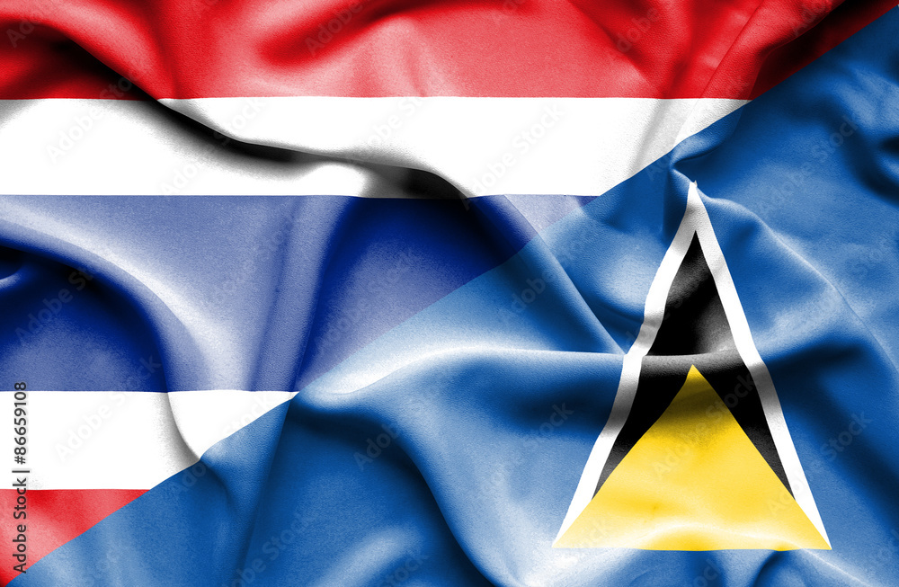 Waving flag of St Lucia and Thailand Waving flag of St Lucia and Thailand