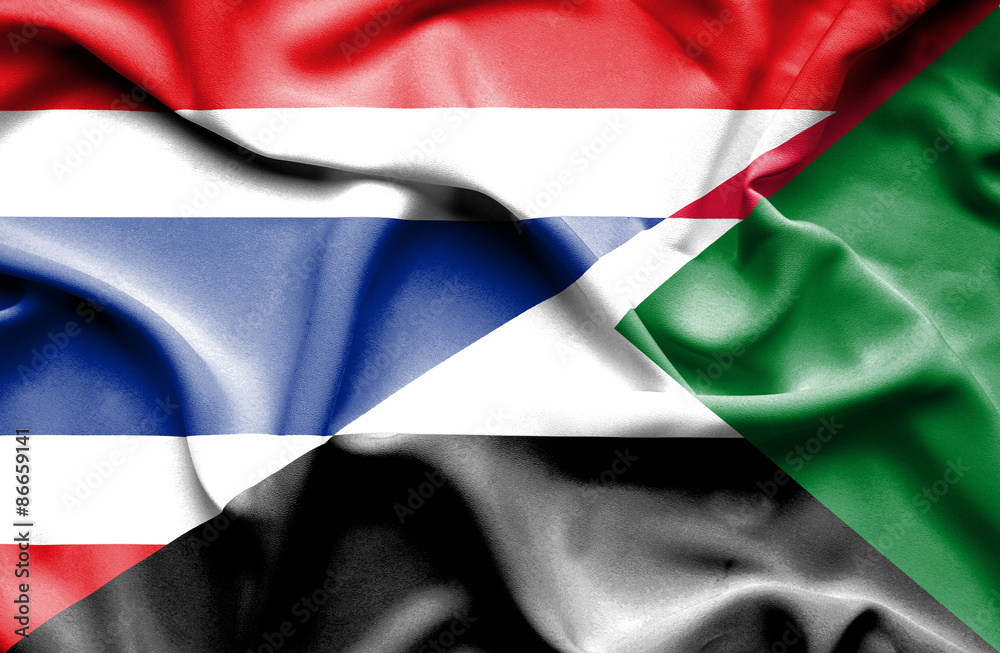 Waving flag of Sudan and Thailand Waving flag of Sudan and Thailand