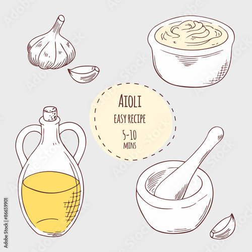 Aioli sauce recipe illustration in vector