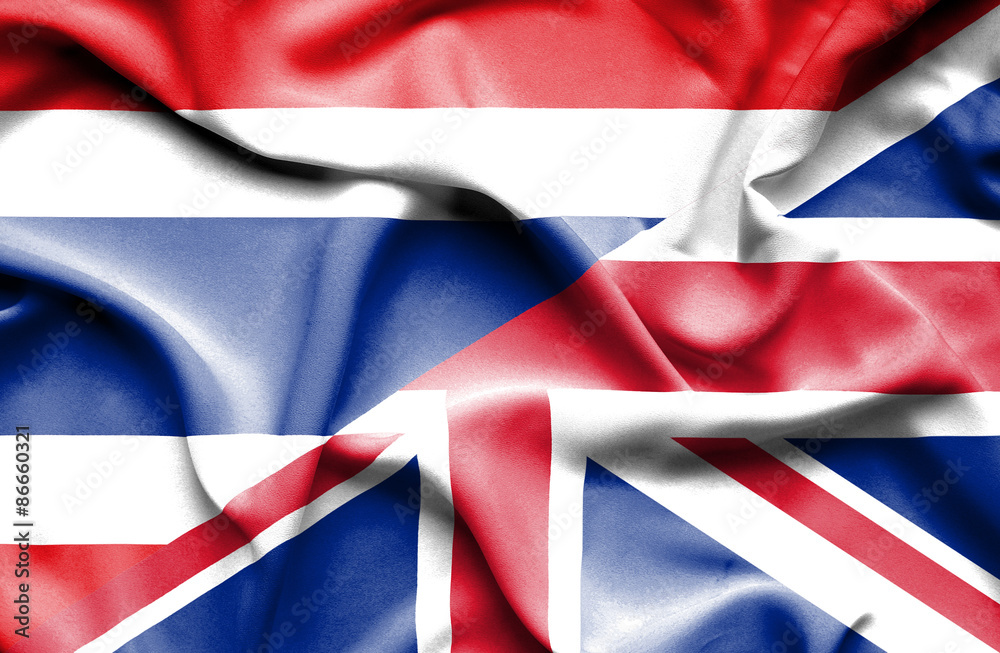 Waving flag of United Kingdom and Thailand Waving flag of United Kingdom and Thailand