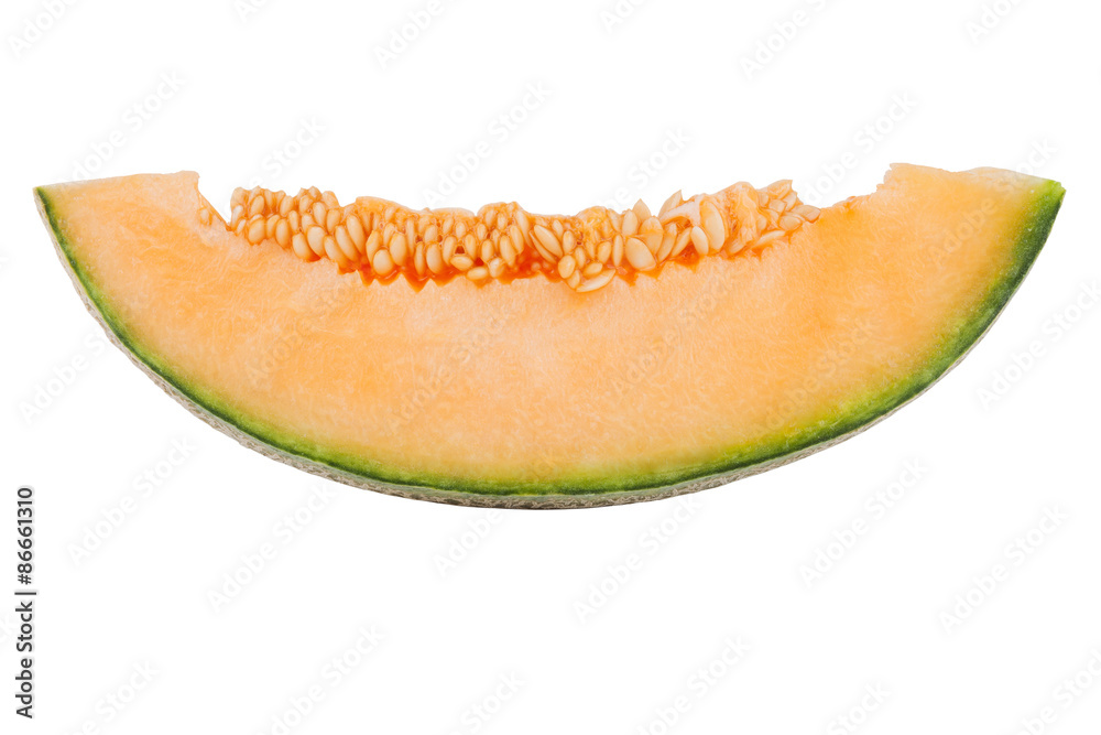 Cantaloupe melon slice isolated on white Stock Photo | Adobe Stock