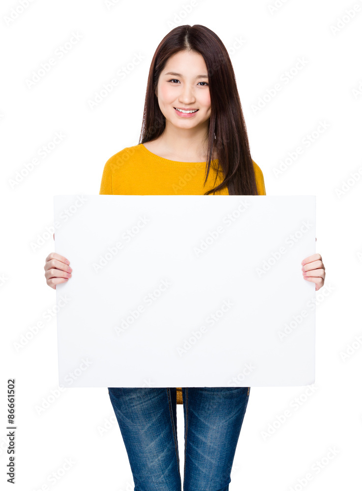 Young woman holding with placard Young woman holding with placard