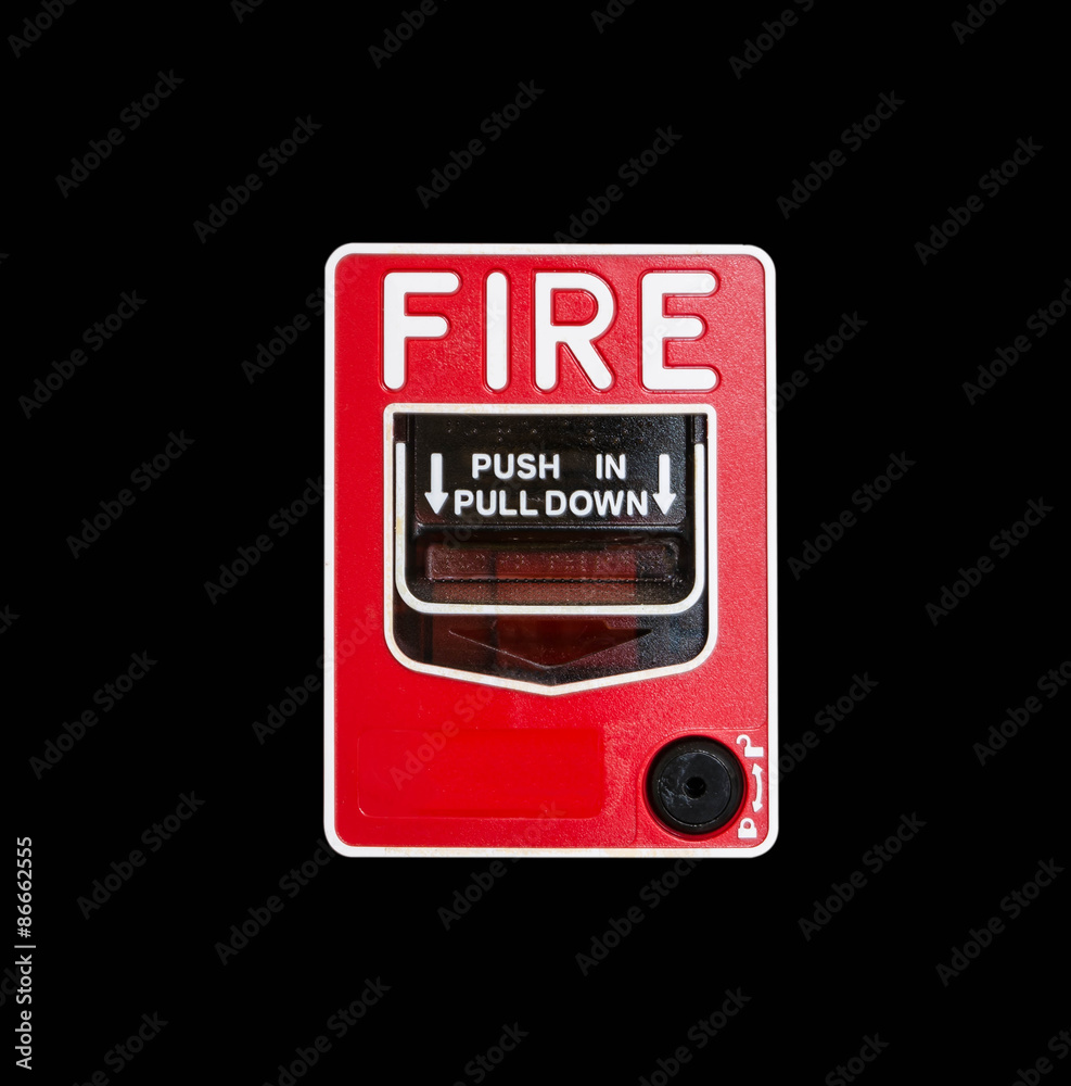 Fototapeta premium fire break glass Fire alarm in the alarm isolated on black background