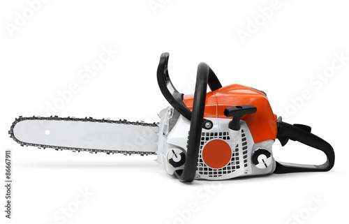 Modern chain saw isolated photo