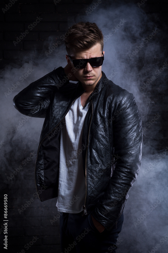 Fototapeta premium Handsome Man In Leather Jacket