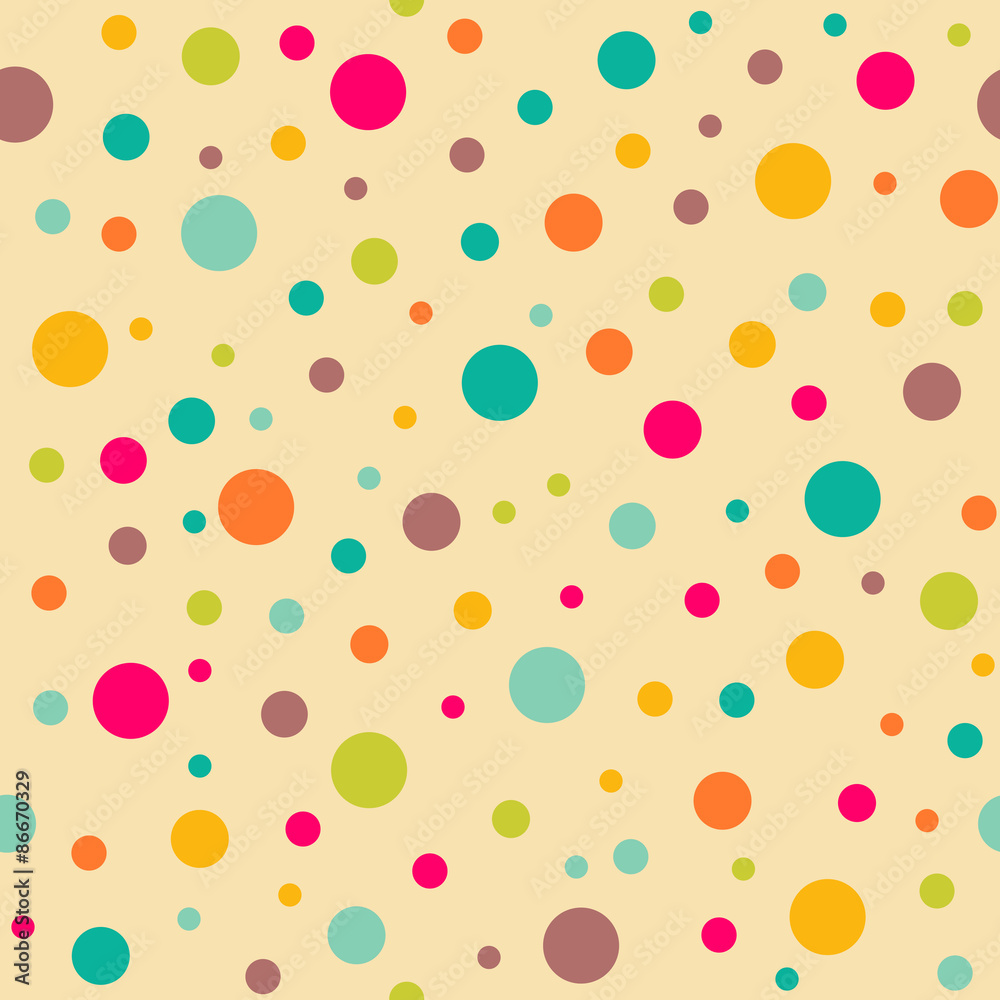 Bright seamless pattern with polka dots. Endless yellow background. Bright seamless pattern with polka dots. Endless yellow background.