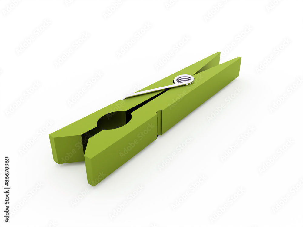 Green clothes pin rendered isolated Green clothes pin rendered isolated
