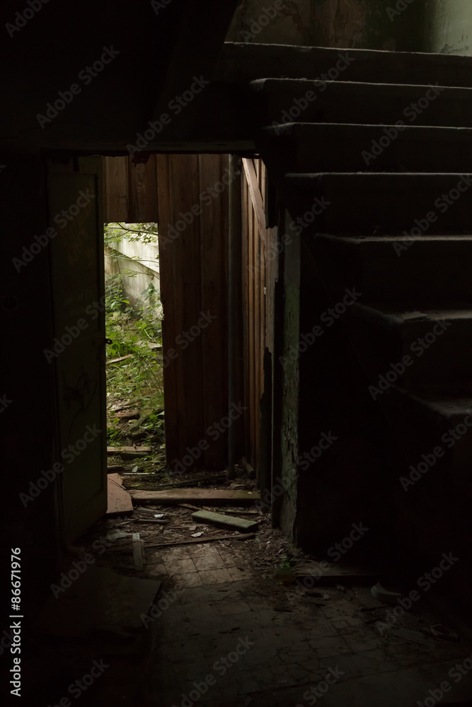 Fototapeta premium doorway and stairway abandoned building