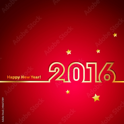 Golden 2016 New Year with stars on red background